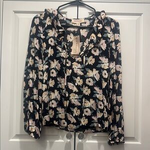Philosophy Black and Cream Ruffled Cuffed Sleeve Blouse